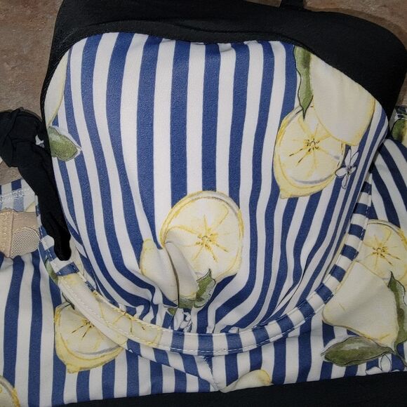 Cacique Swim Lane Bryant Lemon Striped Bikini Top 44D - Picture 3 of 7